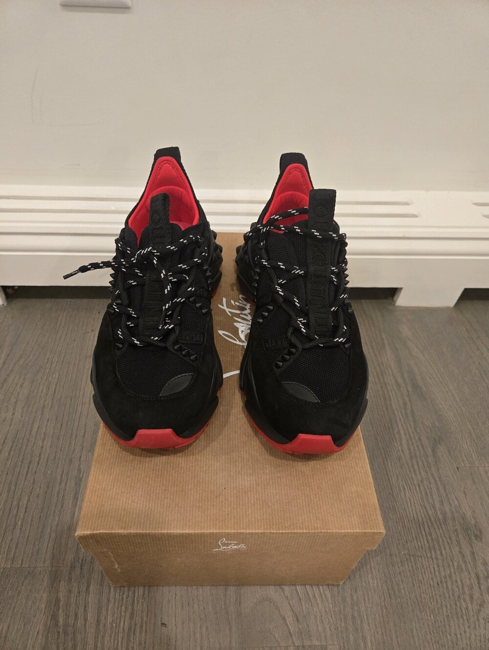 $1150 Christian Louboutin TrailnRun Neoprene Suede Black Sneakers EU 38 US 8 NIB - Picture 8 of 11